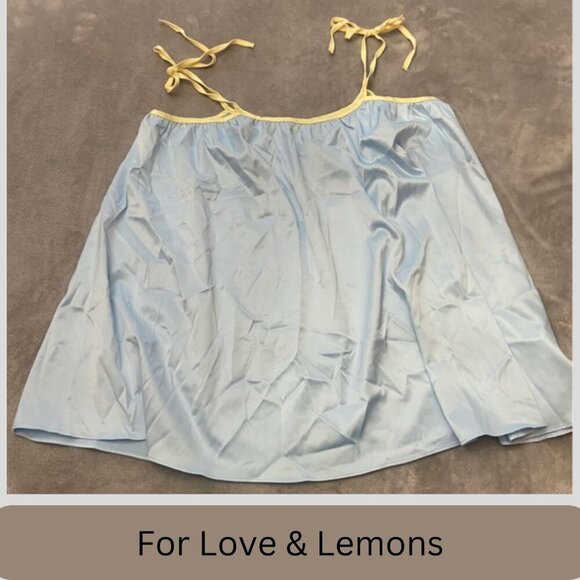 New! For Love and Lemons Light Blue Yellow Trim Tie Strap Top 27993 - Picture 1 of 7